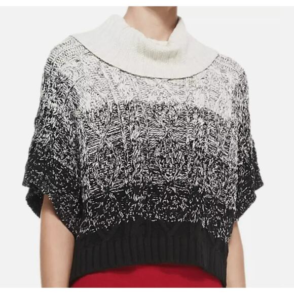 NEW! Alice+Olivia S Cowl Neck Chunky Knit Sweater Ombre Stripe Cream Gray Black - Picture 2 of 10